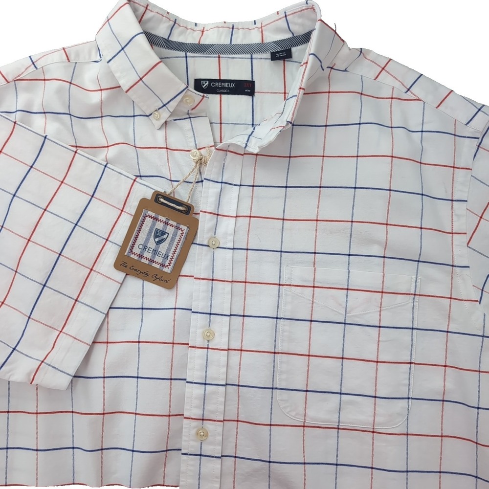 Cremieux Classics Windowpane Check Shirt 2XT Red White & Blue Oxford TALL- NWT